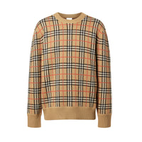 Pull en jacquard de laine mérinos check - Archive Beige
