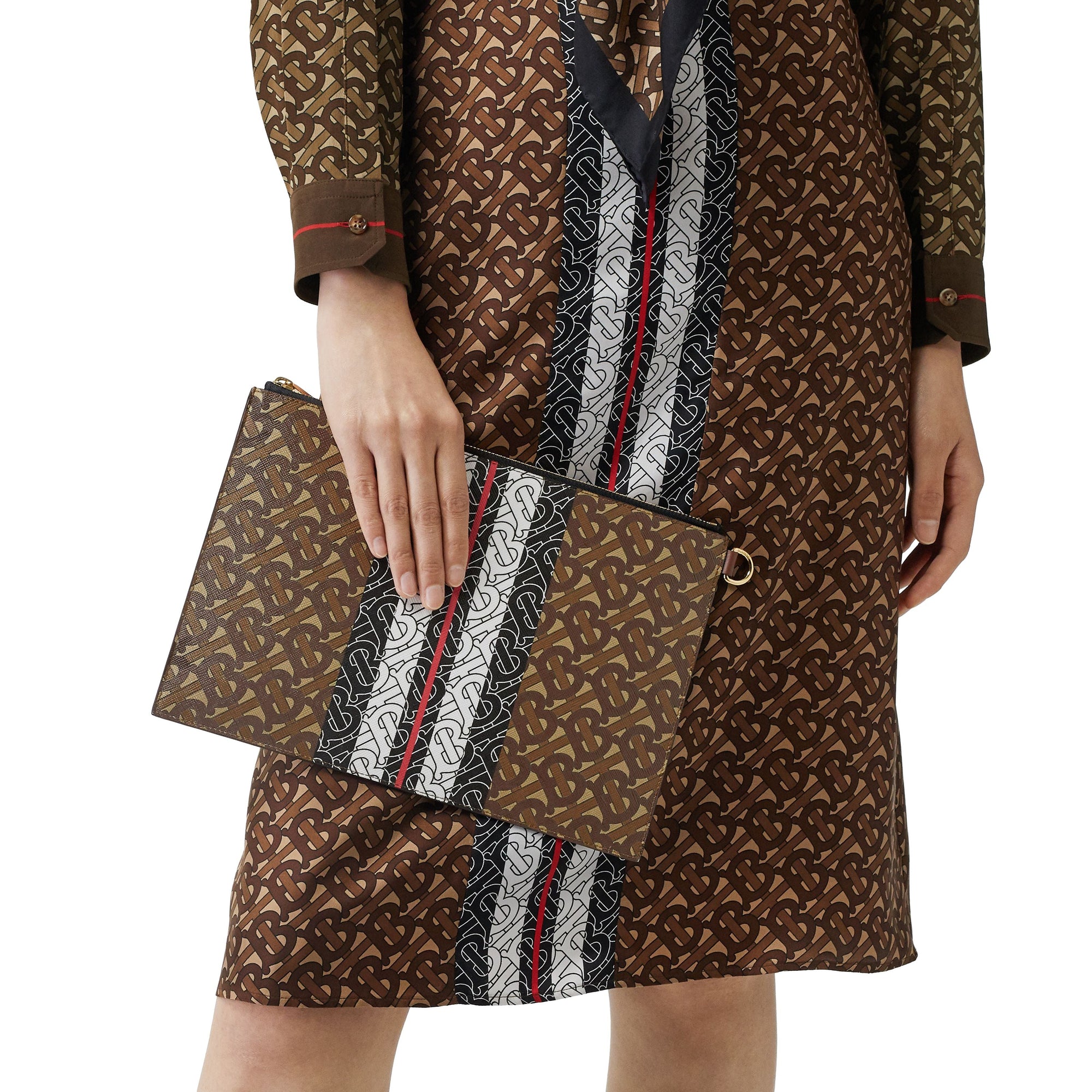 Pochette zippée en toile écologique rayée Monogram - Bridle Brown
