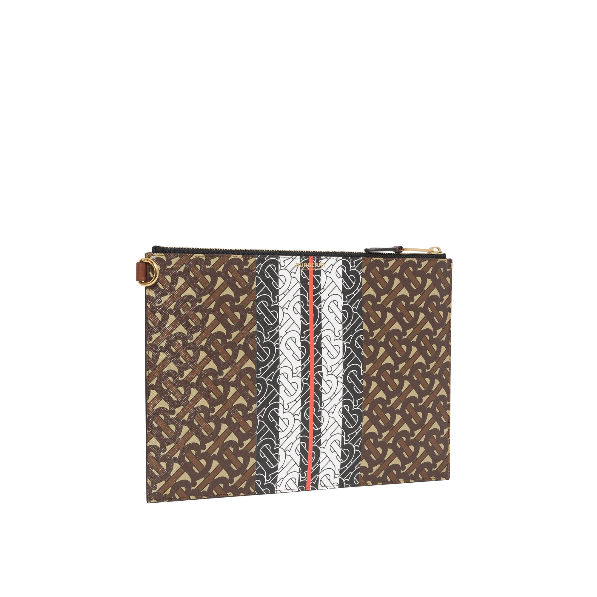 Pochette zippée en toile écologique rayée Monogram - Bridle Brown