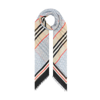 Grand carré en laine et soie Monogram avec rayures iconiques - Light Blue