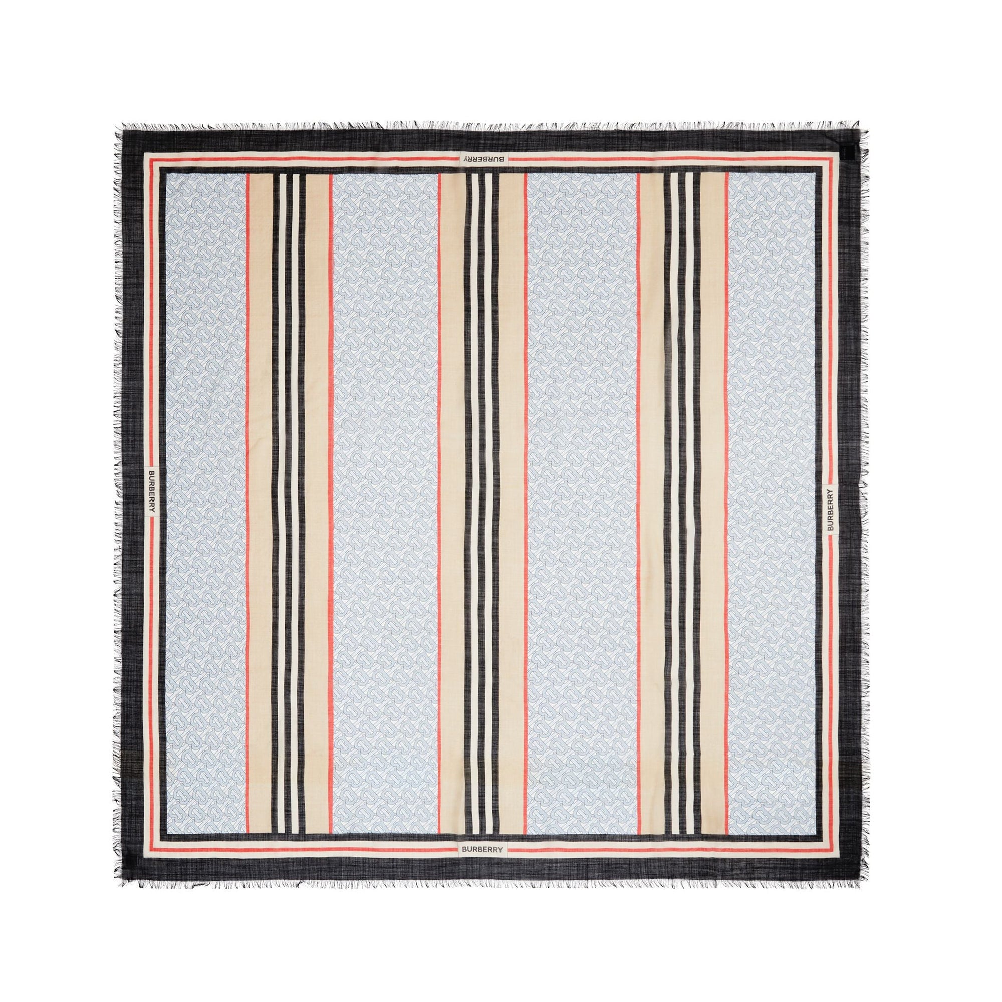 Grand carré en laine et soie Monogram avec rayures iconiques - Light Blue