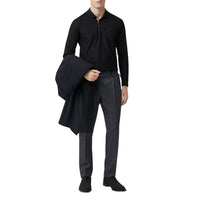 Polo à manches longues en piqué de coton Monogram - Black