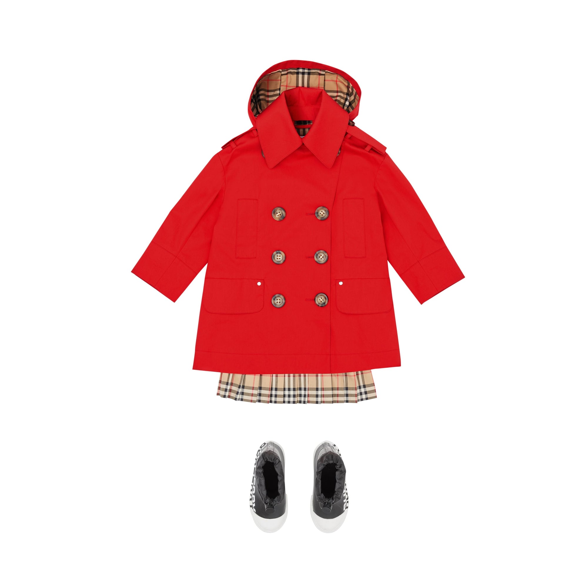 Trench à capuche en sergé de coton - Bright Red