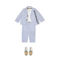 Pantalon de costume en seersucker de coton rayé - Cornflower Blue