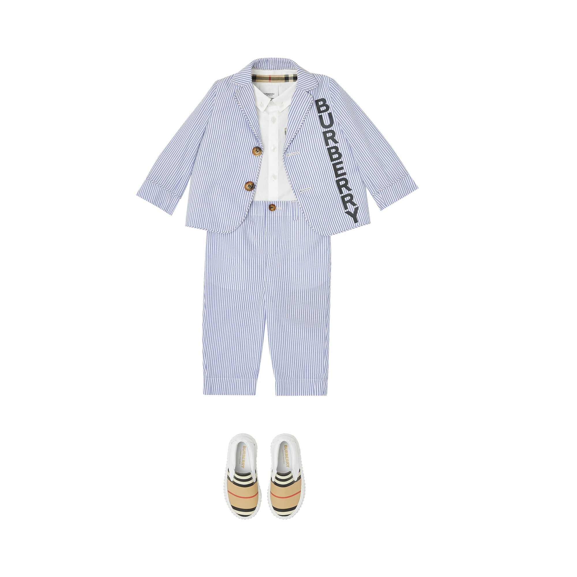 Pantalon de costume en seersucker de coton rayé - Cornflower Blue