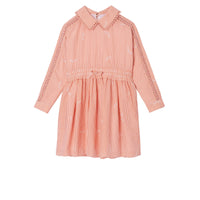 Robe en coton et soie rayée avec col Claudine - Coral Orange