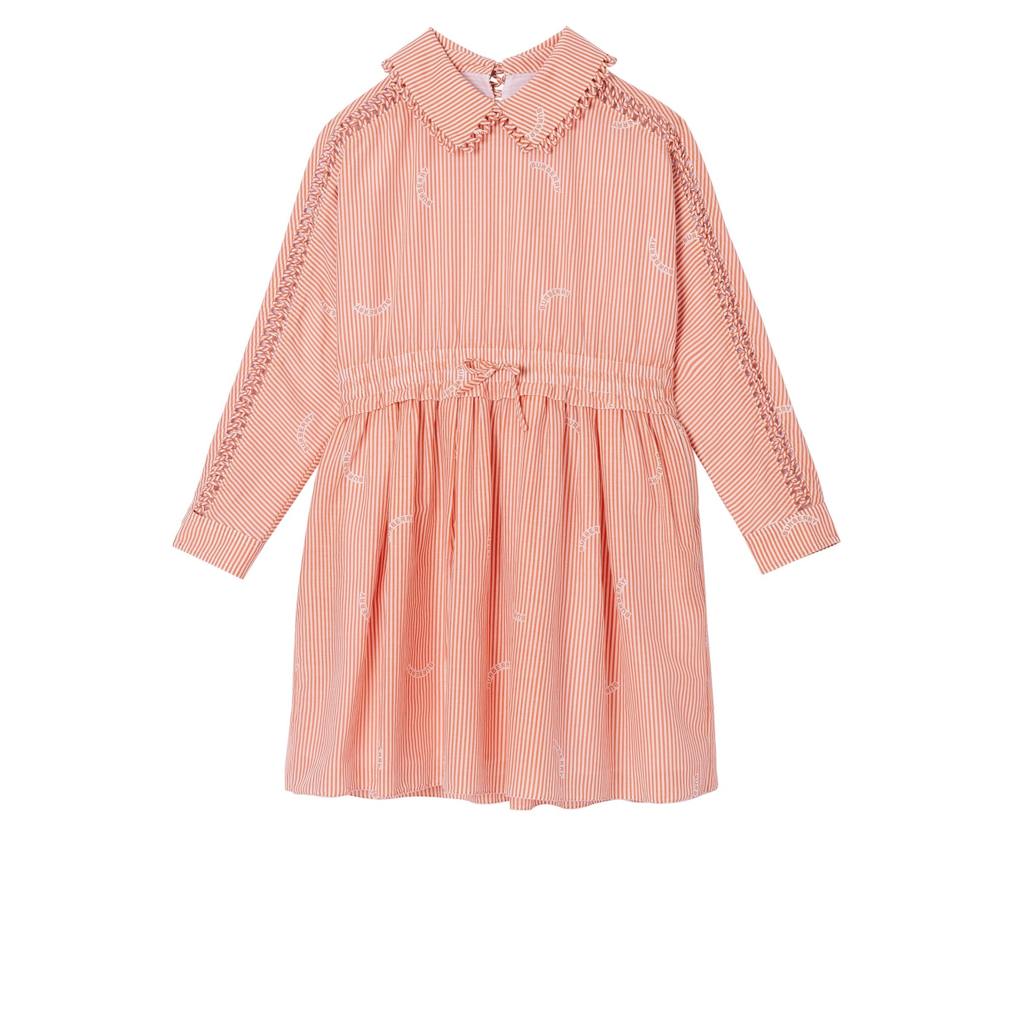 Robe en coton et soie rayée avec col Claudine - Coral Orange