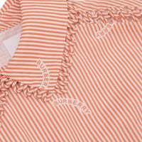 Robe en coton et soie rayée avec col Claudine - Coral Orange