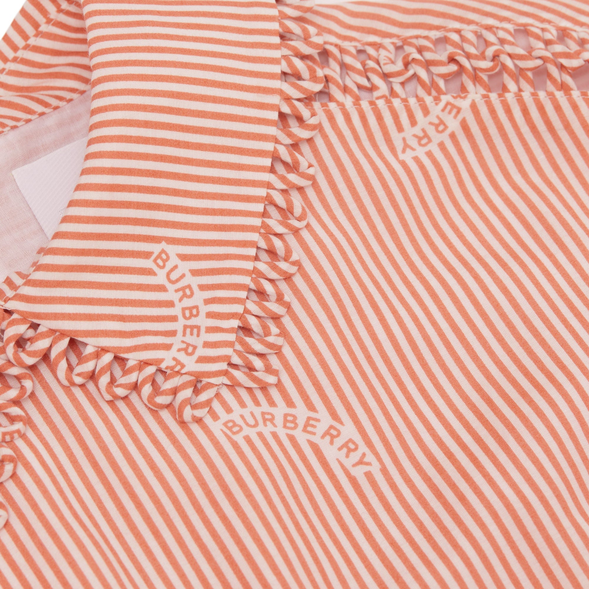 Robe en coton et soie rayée avec col Claudine - Coral Orange