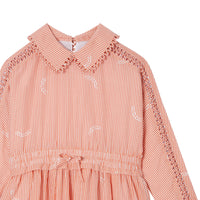 Robe en coton et soie rayée avec col Claudine - Coral Orange
