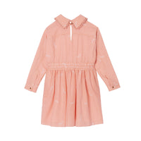 Robe en coton et soie rayée avec col Claudine - Coral Orange