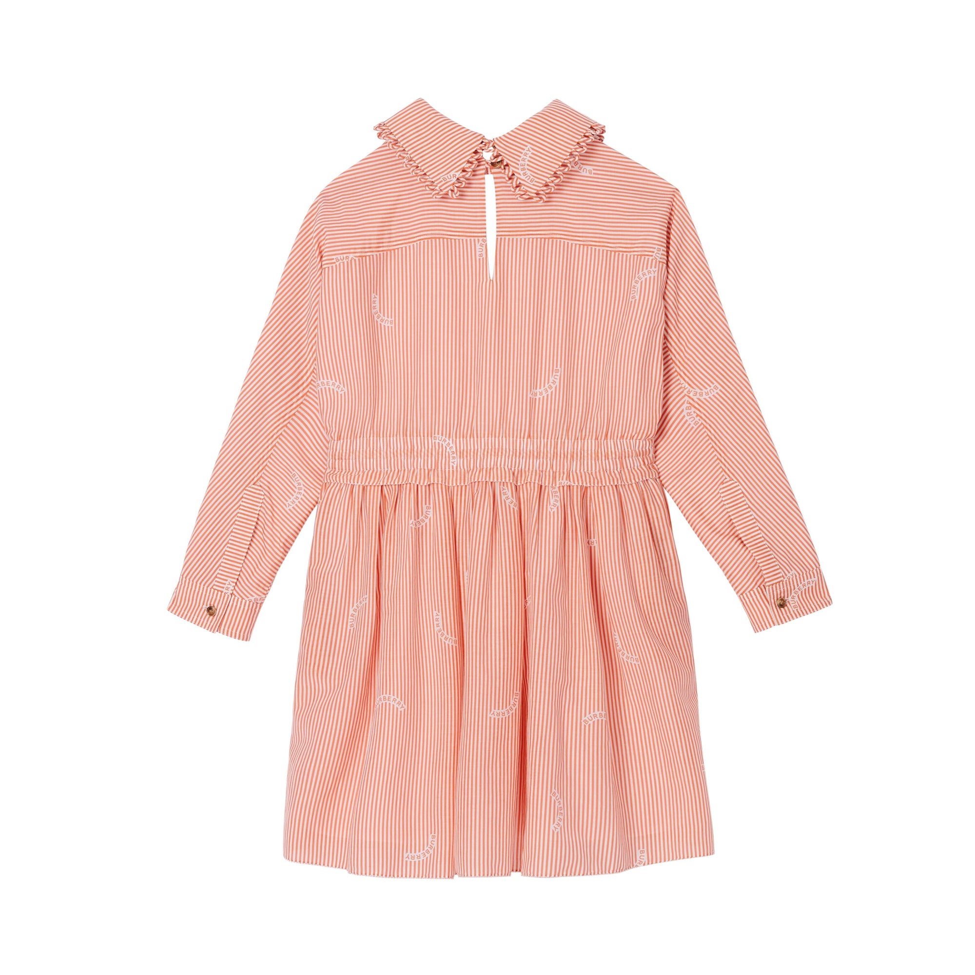 Robe en coton et soie rayée avec col Claudine - Coral Orange