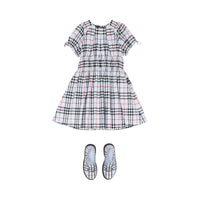 Robe en coton Vintage check avec panneau ruché - Pale Blue