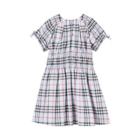 Robe en coton Vintage check avec panneau ruché - Pale Blue