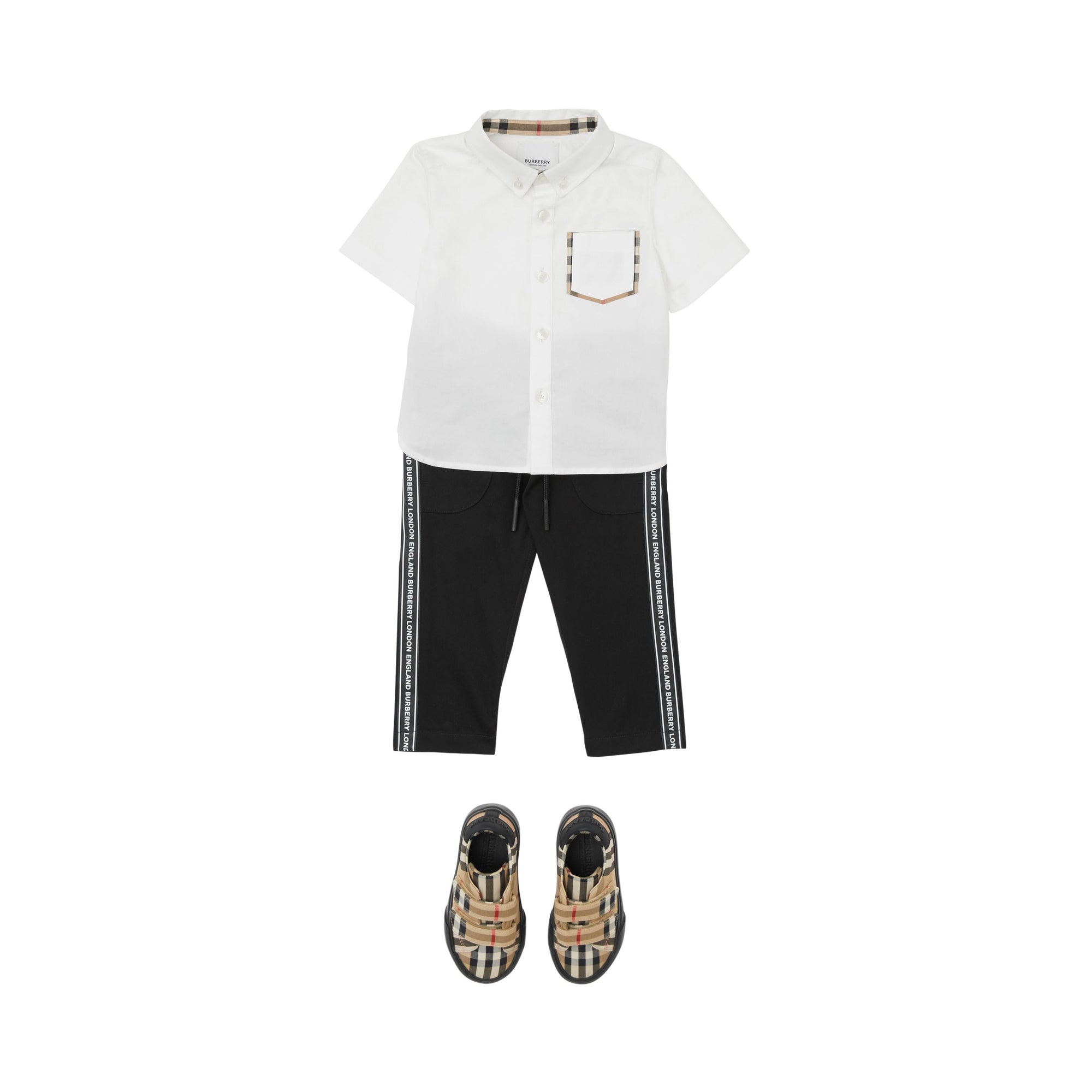 Chemise Oxford à manches courtes en coton avec Vintage check - White