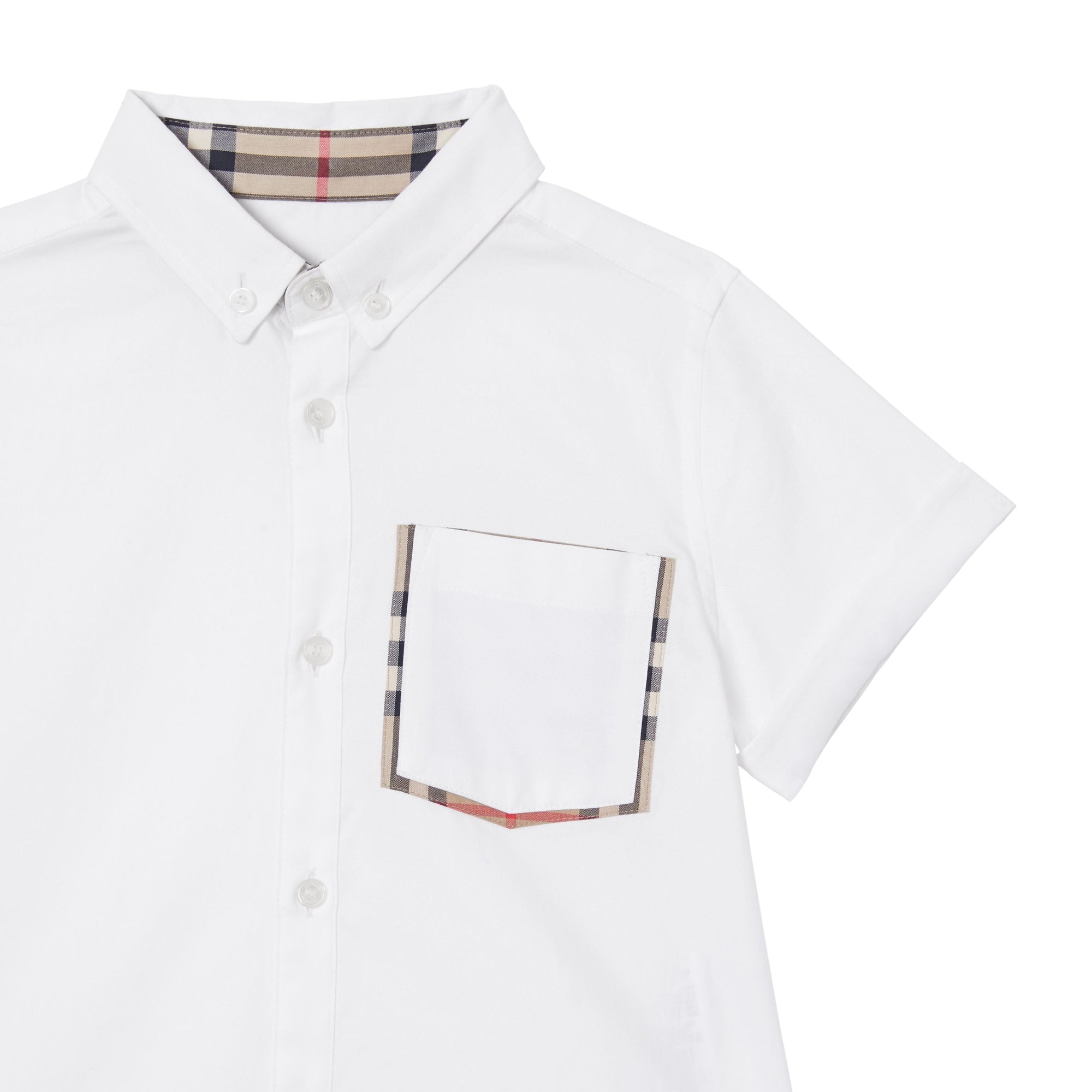 Chemise Oxford en coton à manches courtes avec Vintage check - White