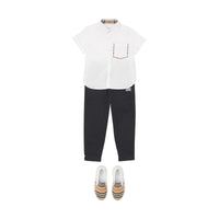 Chemise Oxford en coton à manches courtes avec Vintage check - White