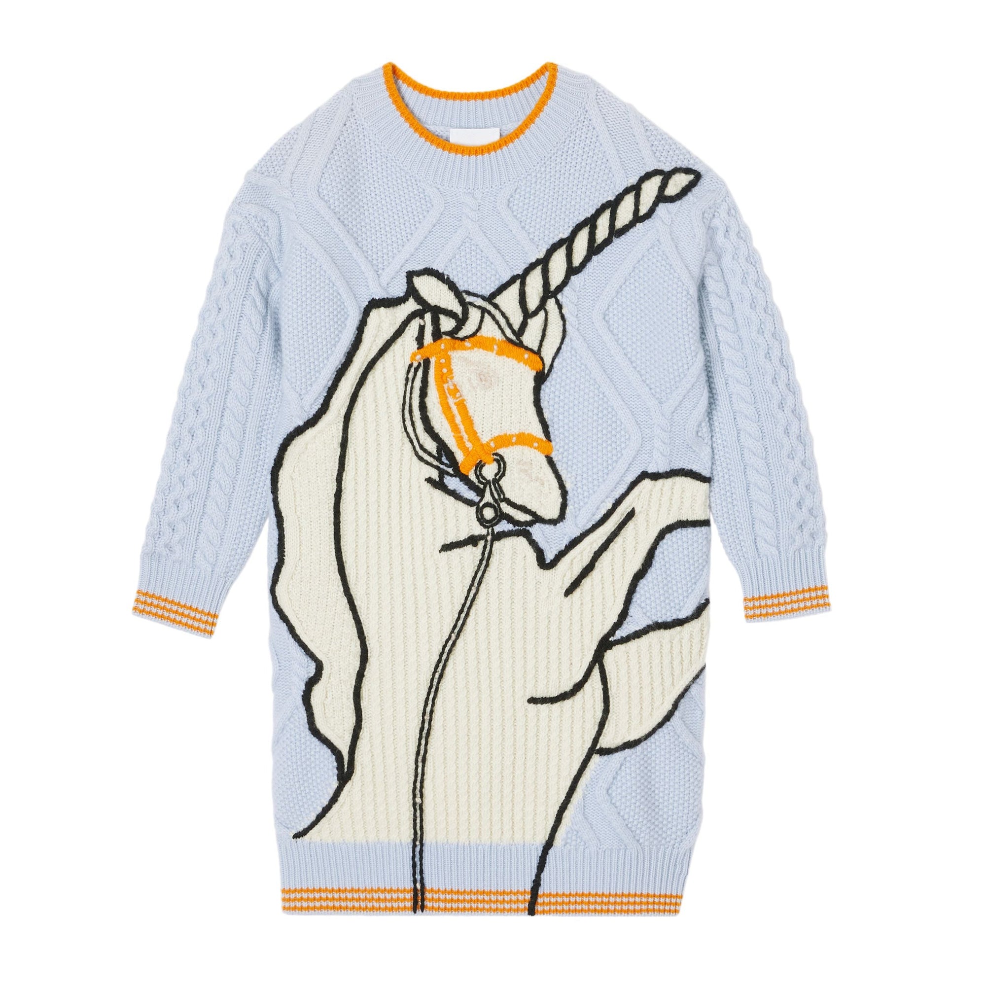Robe pull en laine et cachemire torsadées à motif licorne - Light Blue