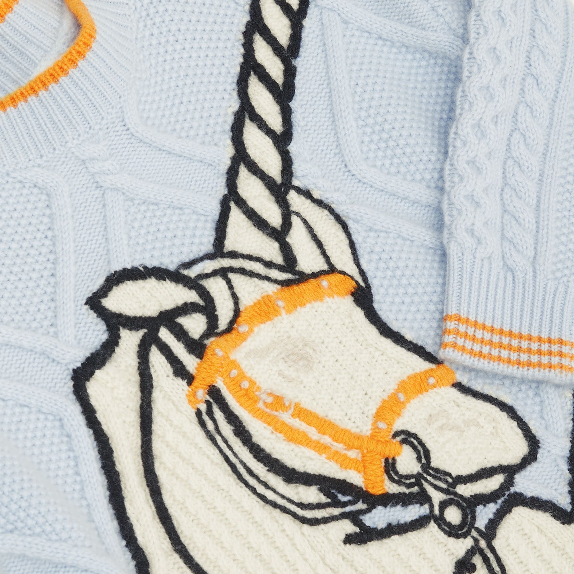 Robe pull en laine et cachemire torsadées à motif licorne - Light Blue