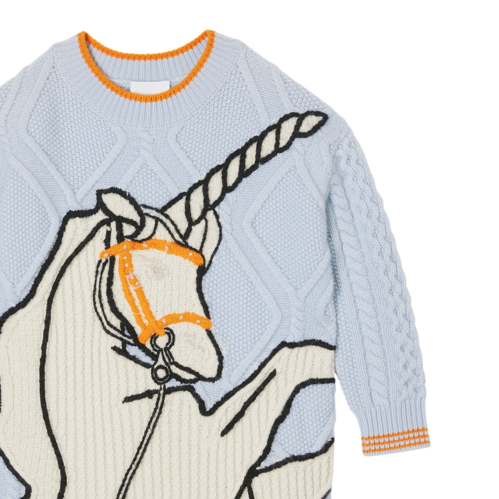 Robe pull en laine et cachemire torsadées à motif licorne - Light Blue