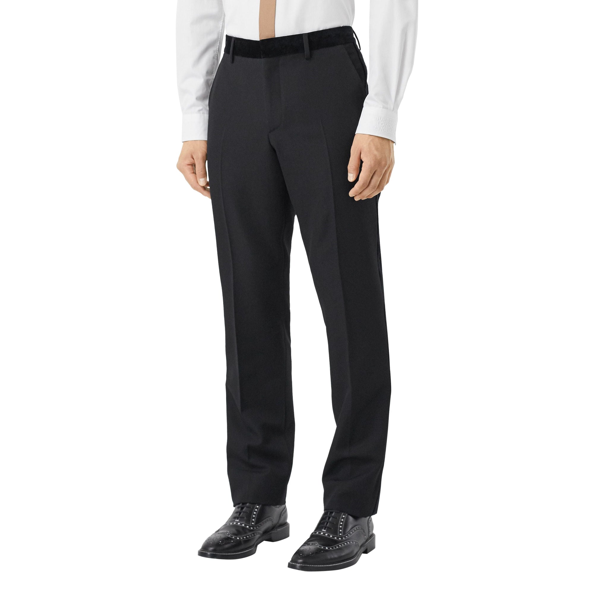 Pantalon de costume classique en laine avec velours - Black