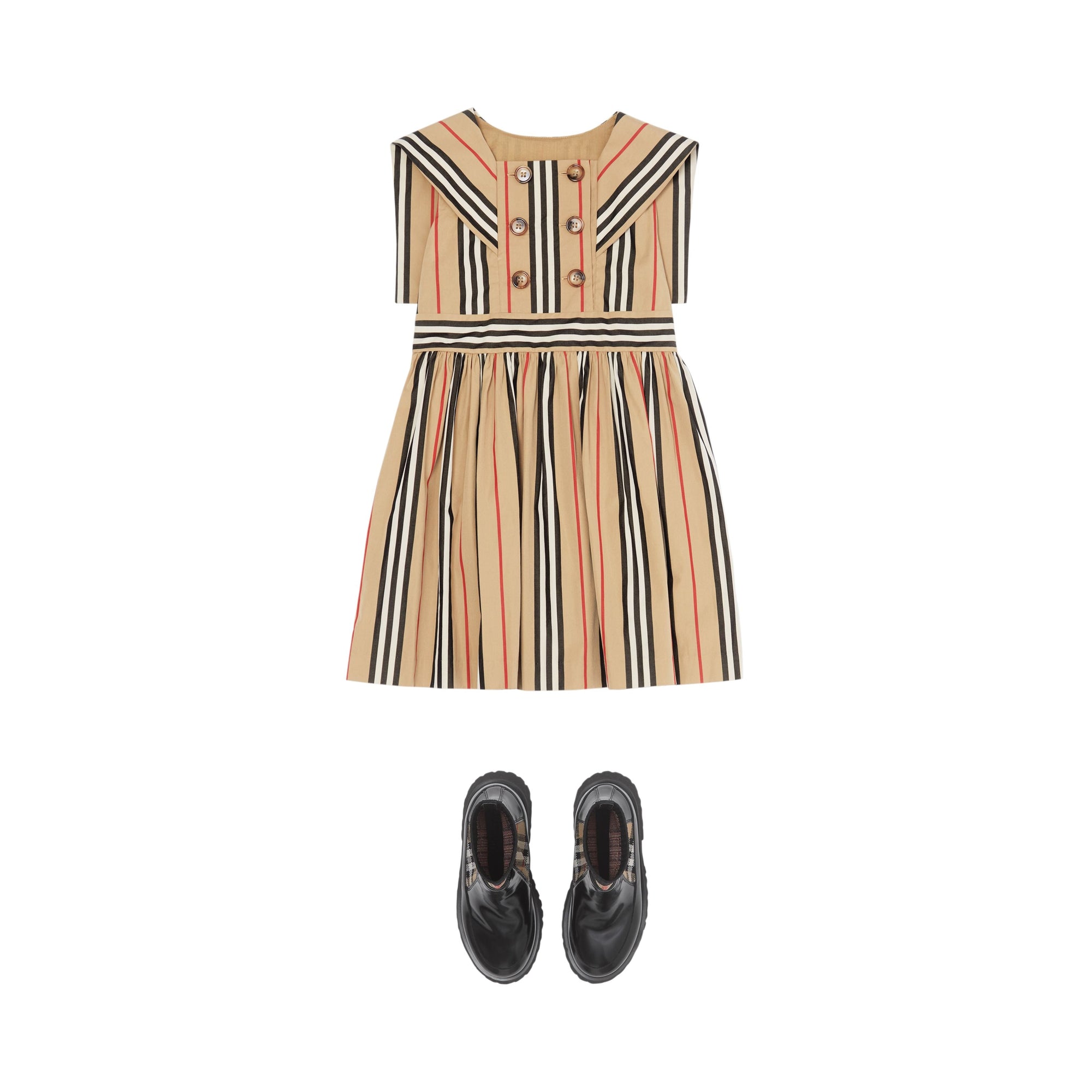 Robe de style marin en popeline de coton à rayures iconiques - Archive Beige
