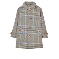 Paletot en laine mélangée à motif check et pied de poule - Clover Green