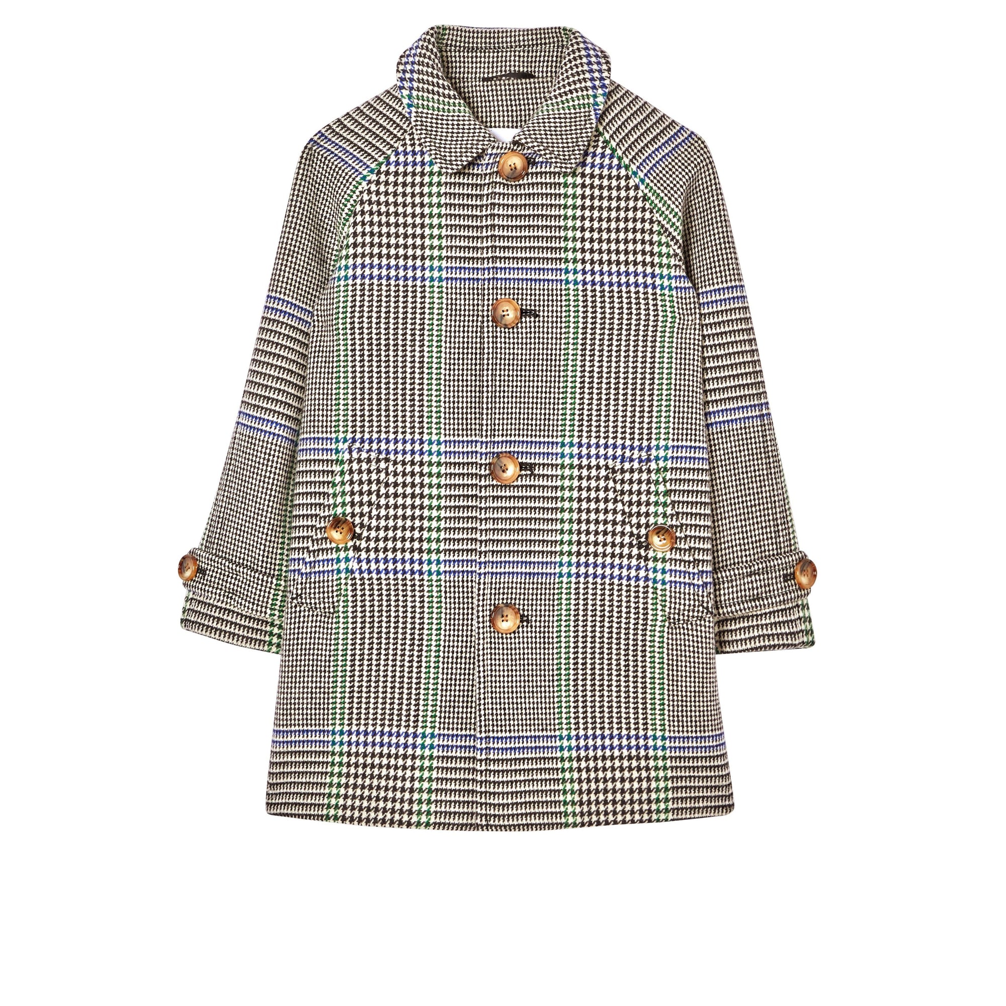 Paletot en laine mélangée à motif check et pied de poule - Clover Green