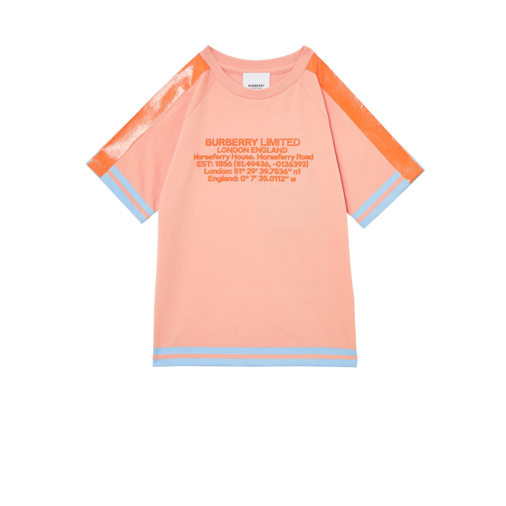 T-shirt en coton avec coordonnées géographiques et bandes - Peach