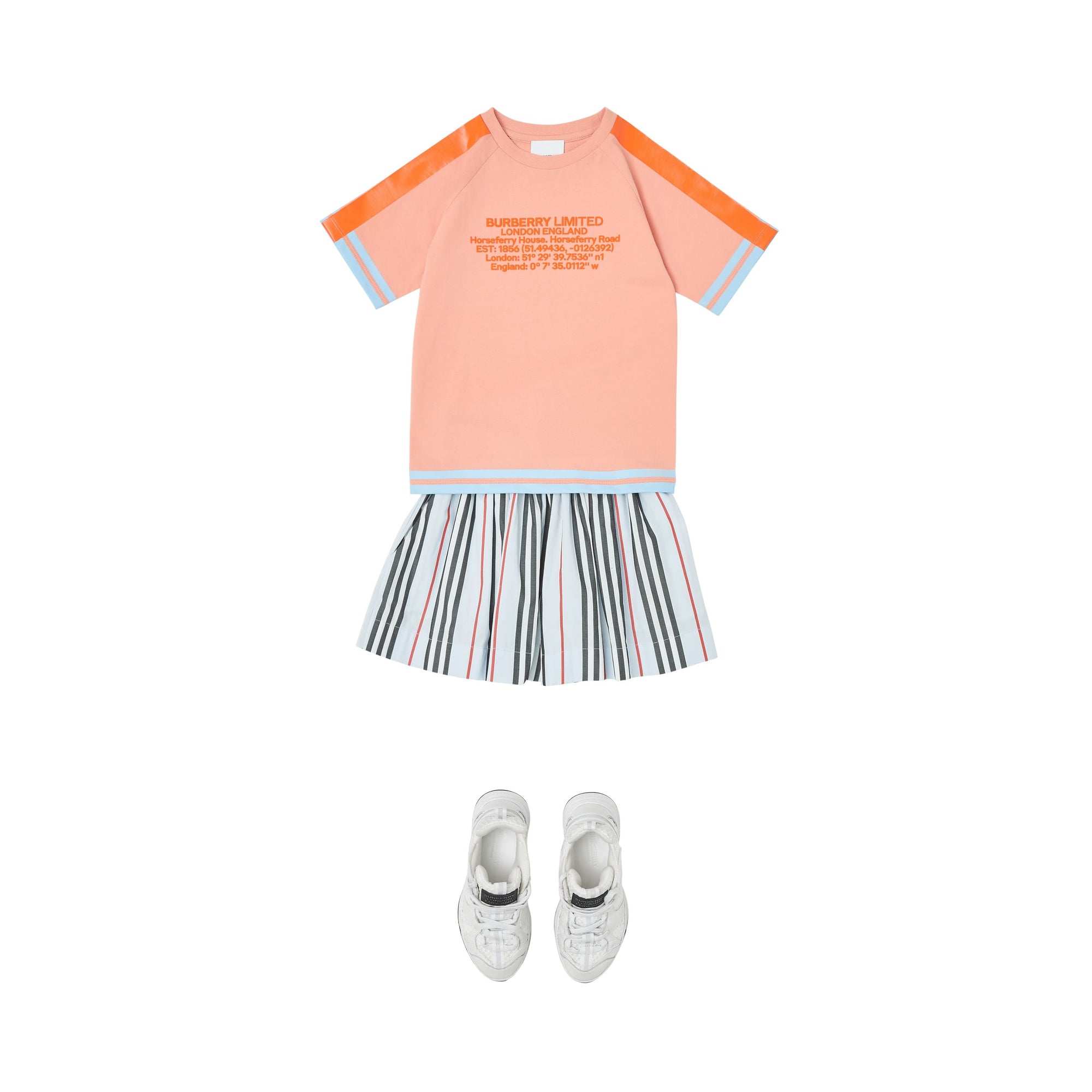 T-shirt en coton avec coordonnées géographiques et bandes - Peach