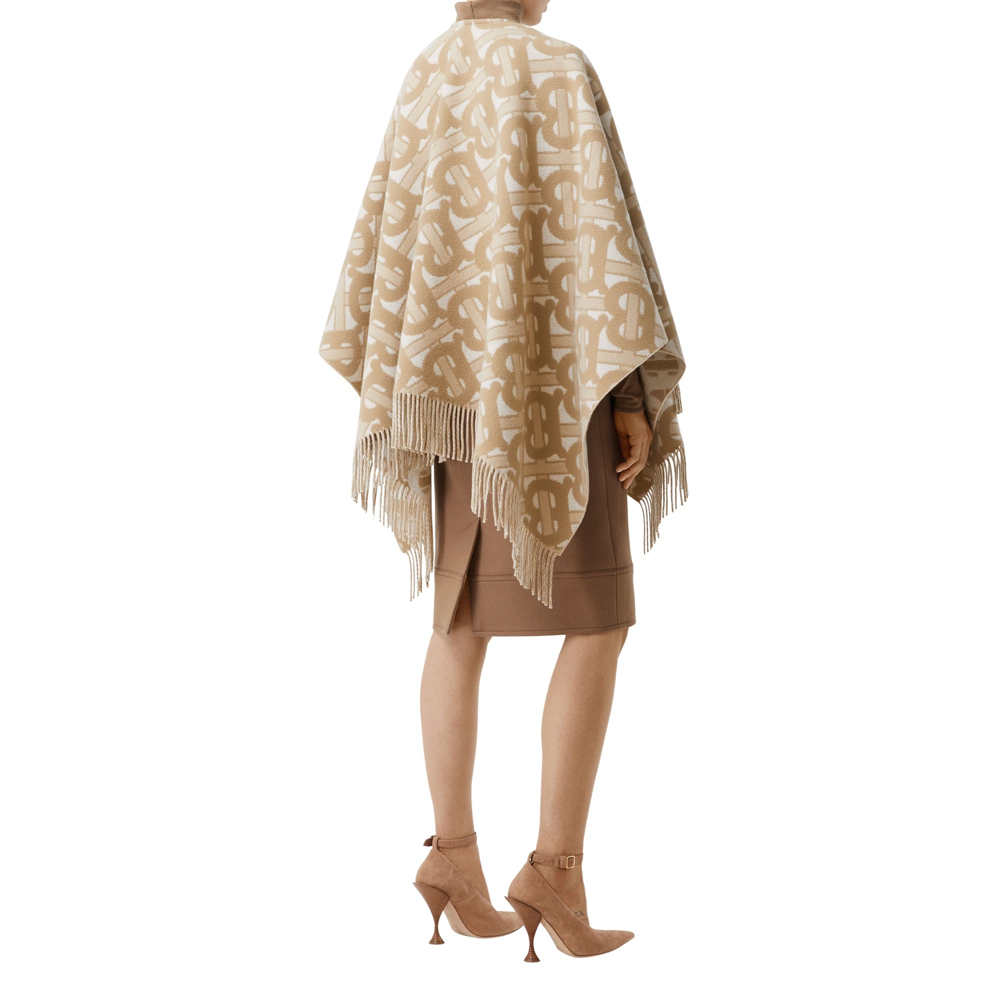 Cape en laine mérinos et cachemire tissés en jacquard Monogram - Light Sand
