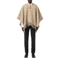 Cape en laine mérinos et cachemire tissés en jacquard Monogram - Light Sand