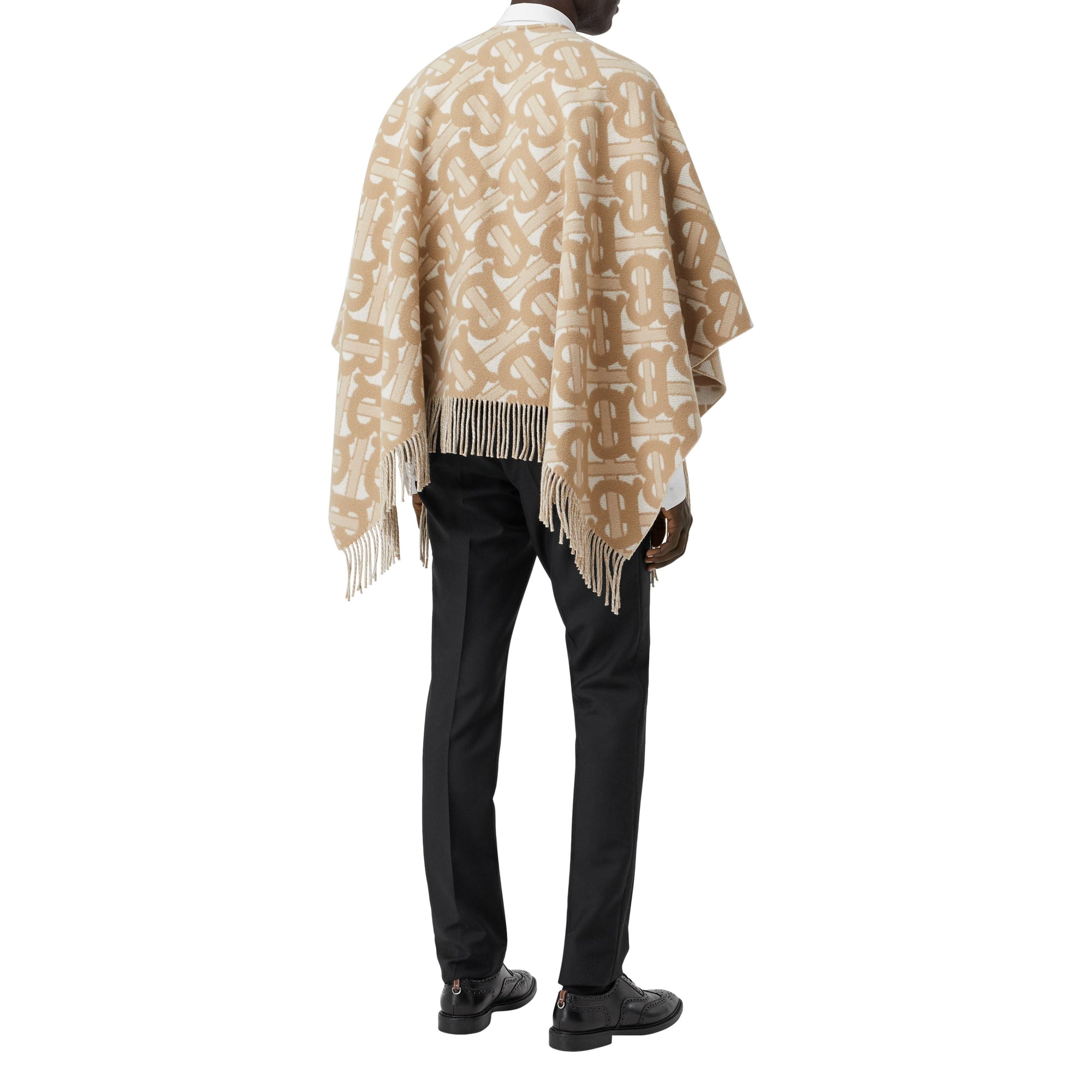 Cape en laine mérinos et cachemire tissés en jacquard Monogram - Light Sand