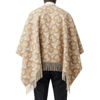 Cape en laine mérinos et cachemire tissés en jacquard Monogram - Light Sand