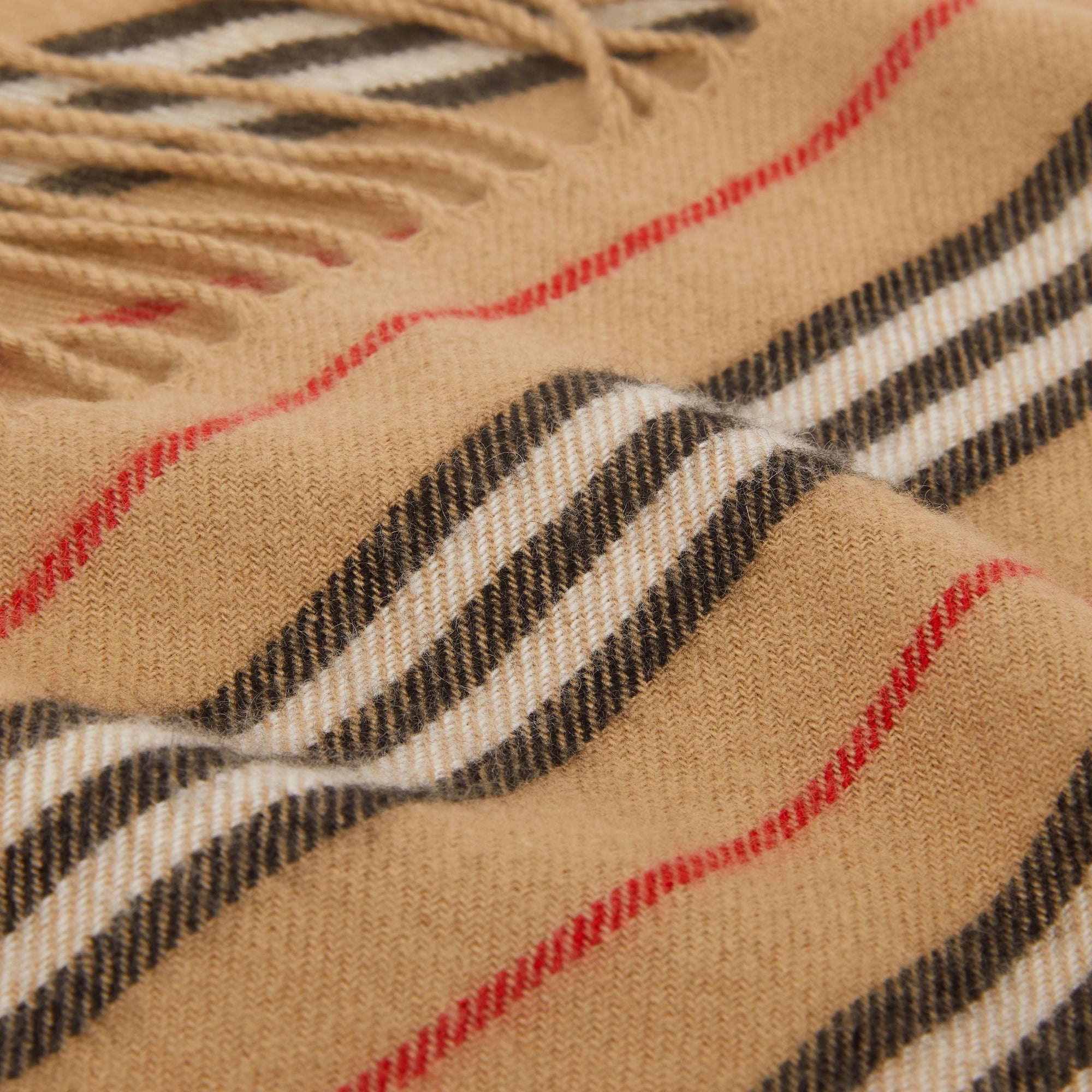 Écharpe à franges en cachemire à rayures iconiques - Archive Beige