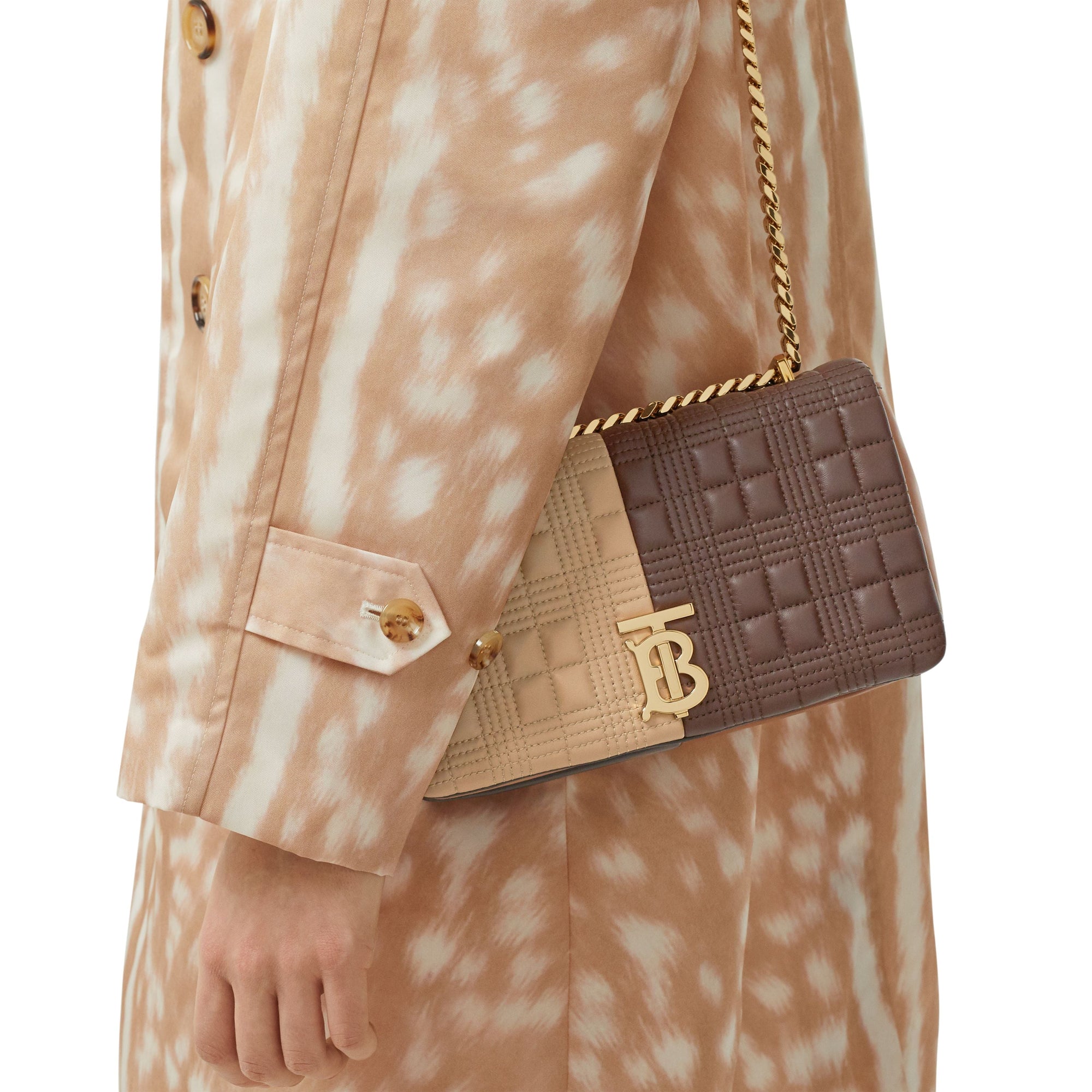 Petit sac Lola en cuir d'agneau matelassé et color-block - Soft Fawn & Dark Moka