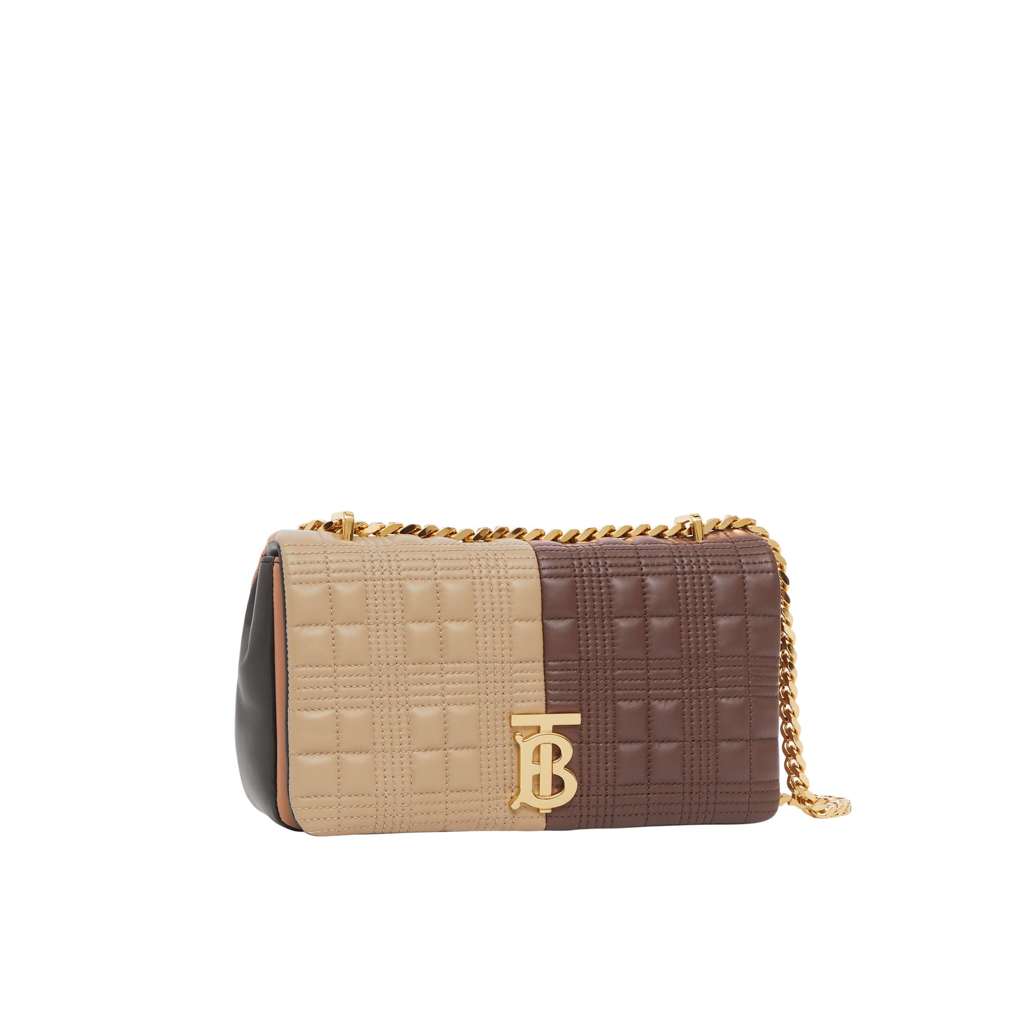 Petit sac Lola en cuir d'agneau matelassé et color-block - Soft Fawn & Dark Moka