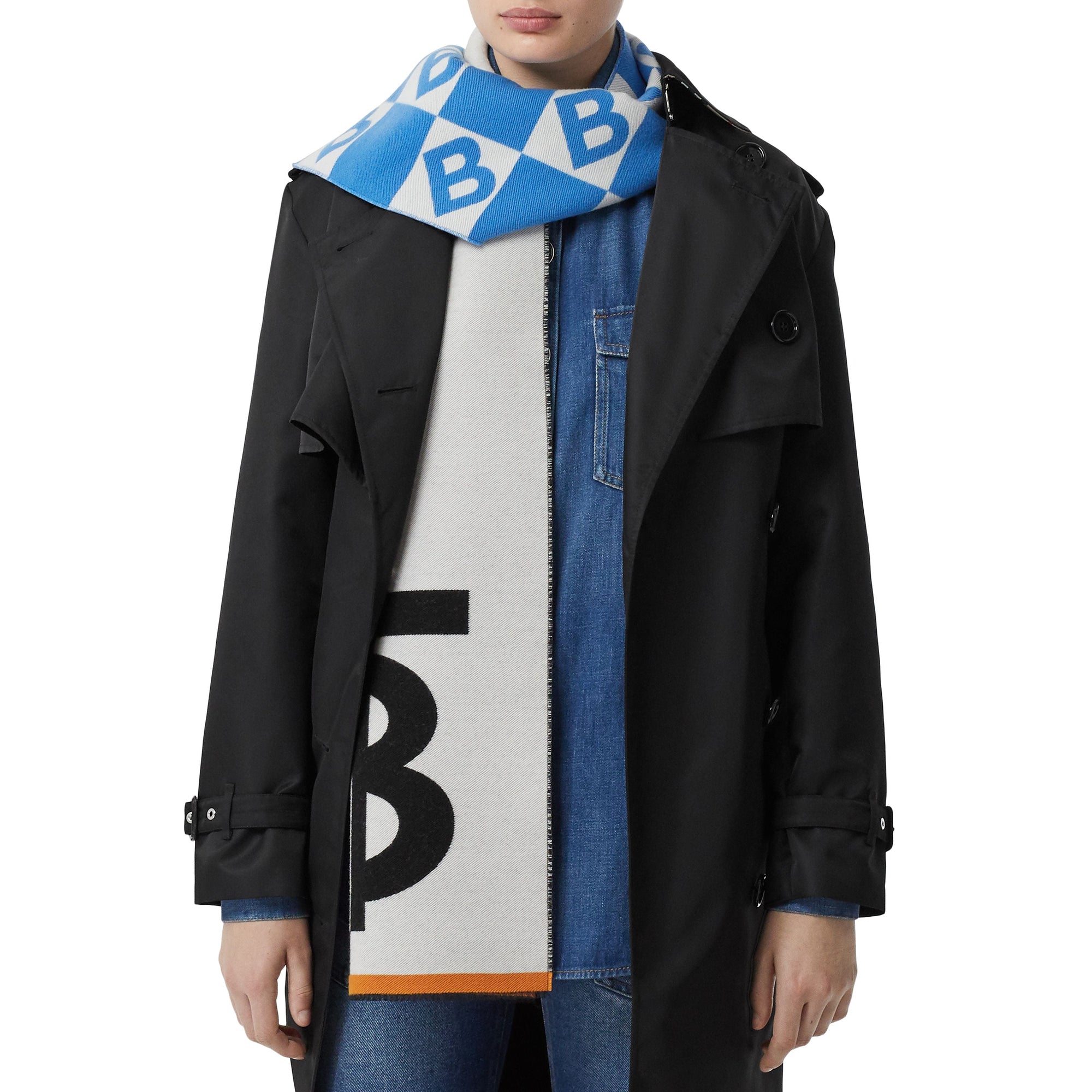 Écharpe en laine et soie avec logo en jacquard - Azure Blue