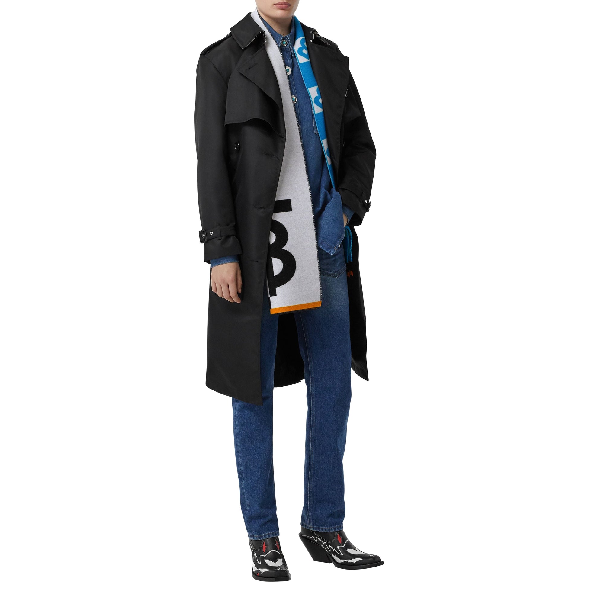 Écharpe en laine et soie avec logo en jacquard - Azure Blue