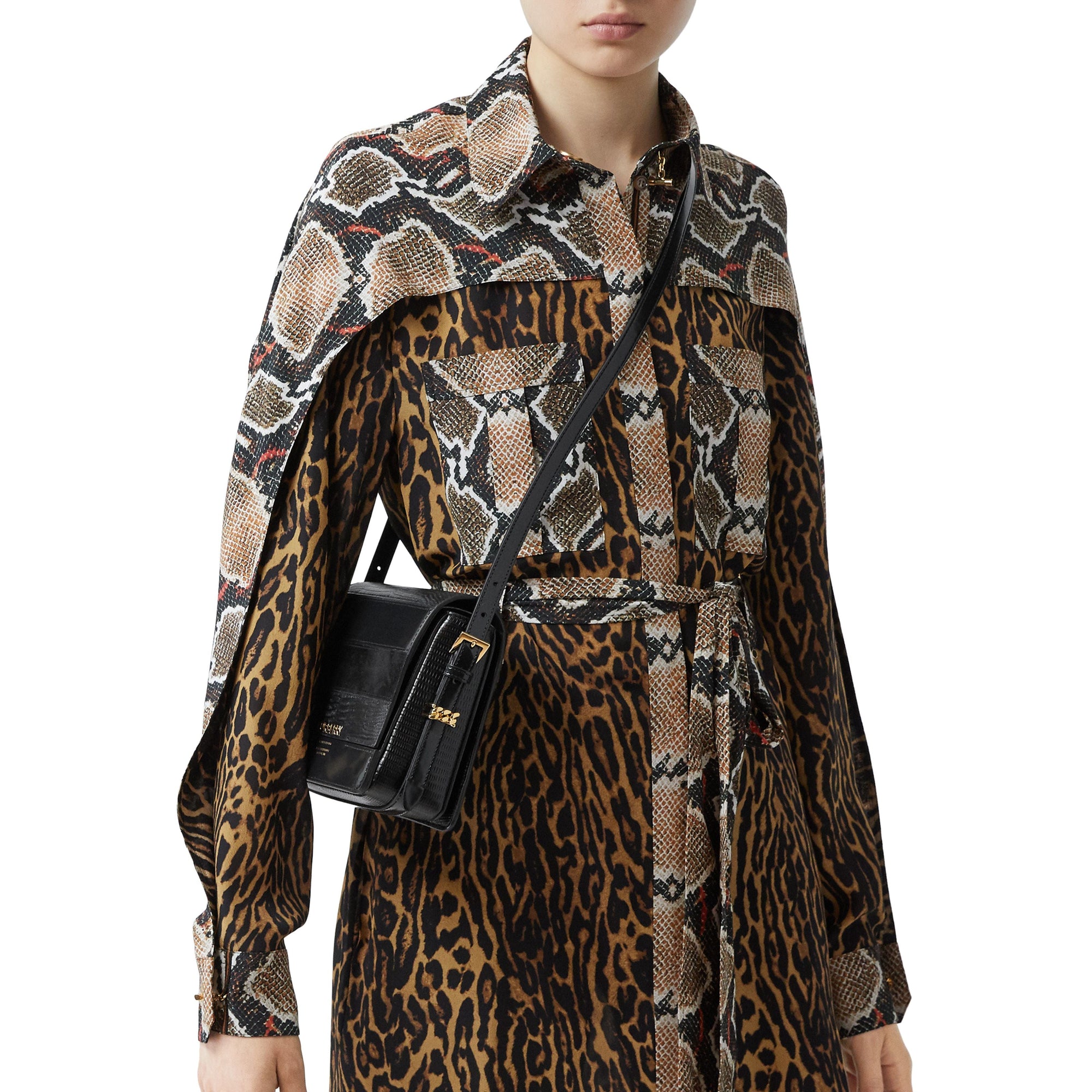 Petit sac Grace en cuir de cerf et cuir velours - Black