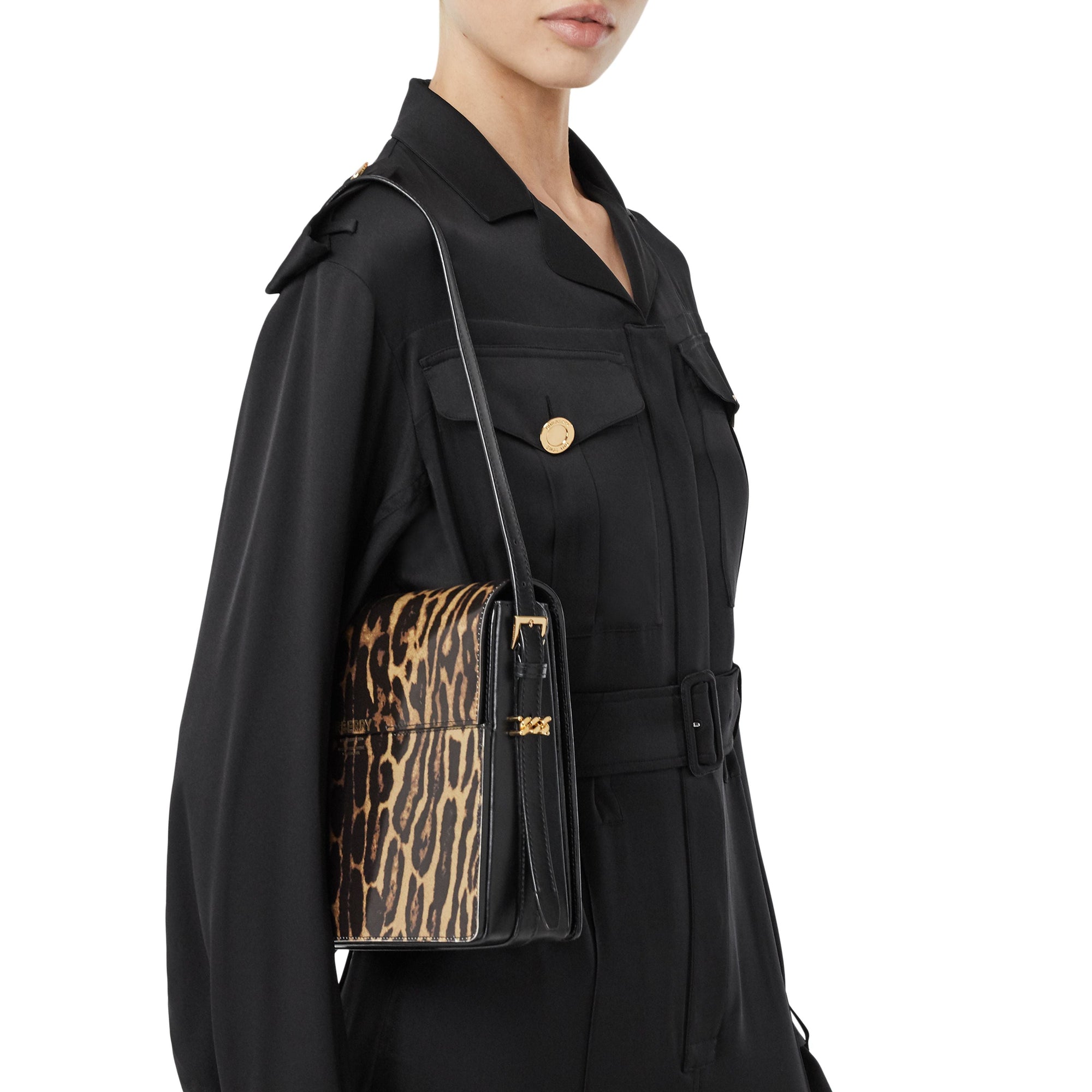 Grand sac Grace en cuir à imprimé léopard - Dark Mustard