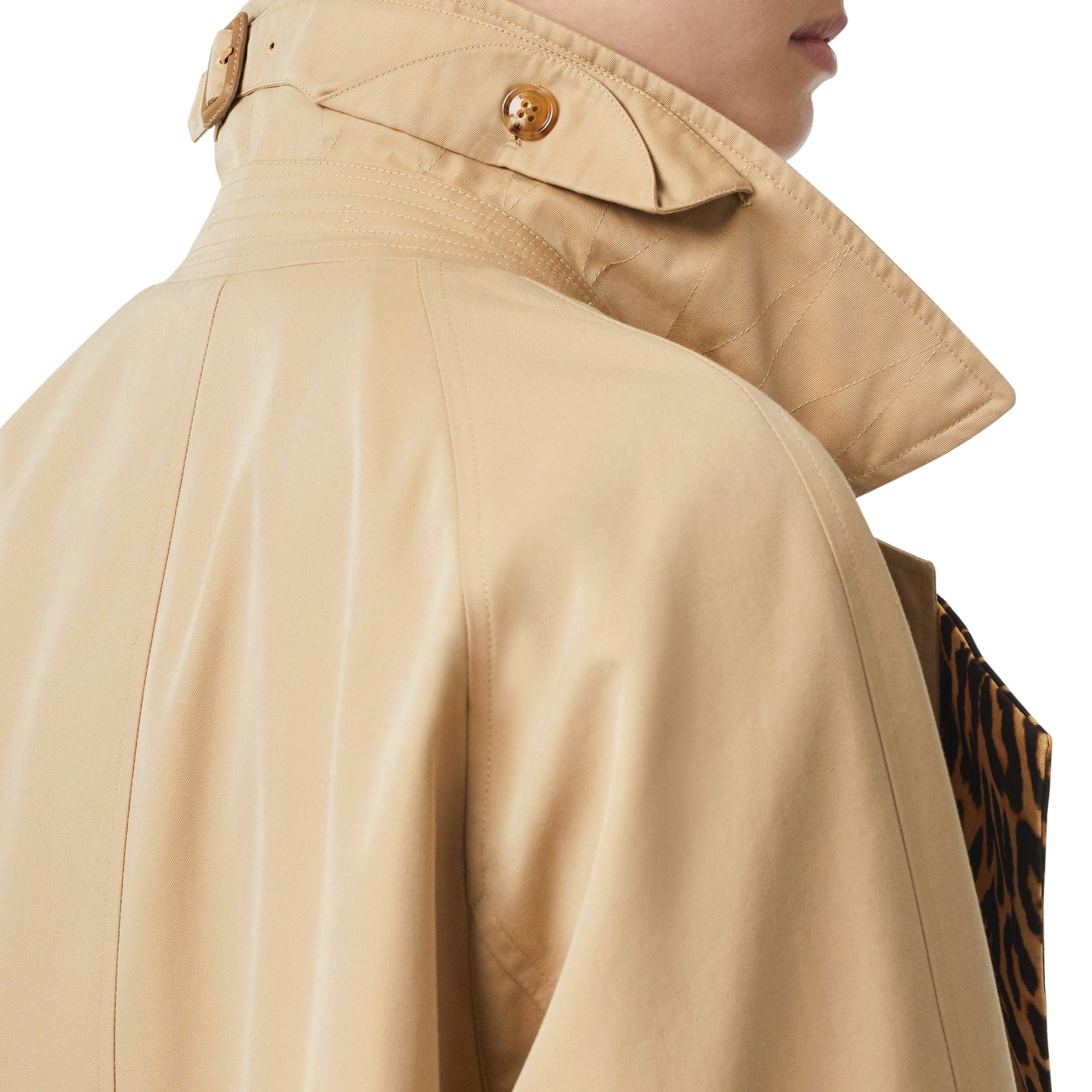 Paletot en gabardine de coton avec doublure à imprimé léopard - Honey