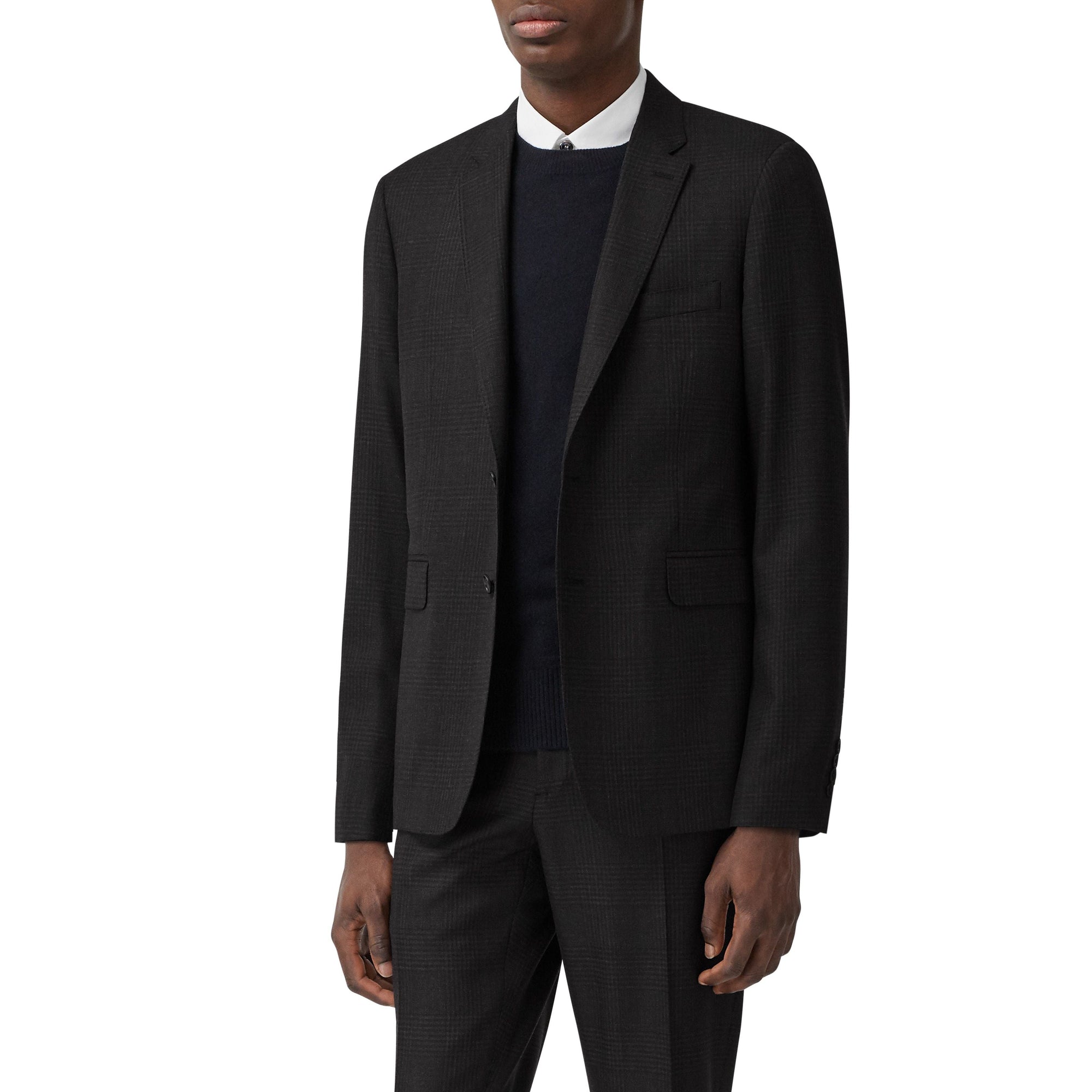 Costume slim en laine check Prince de Galles - Dark Grey
