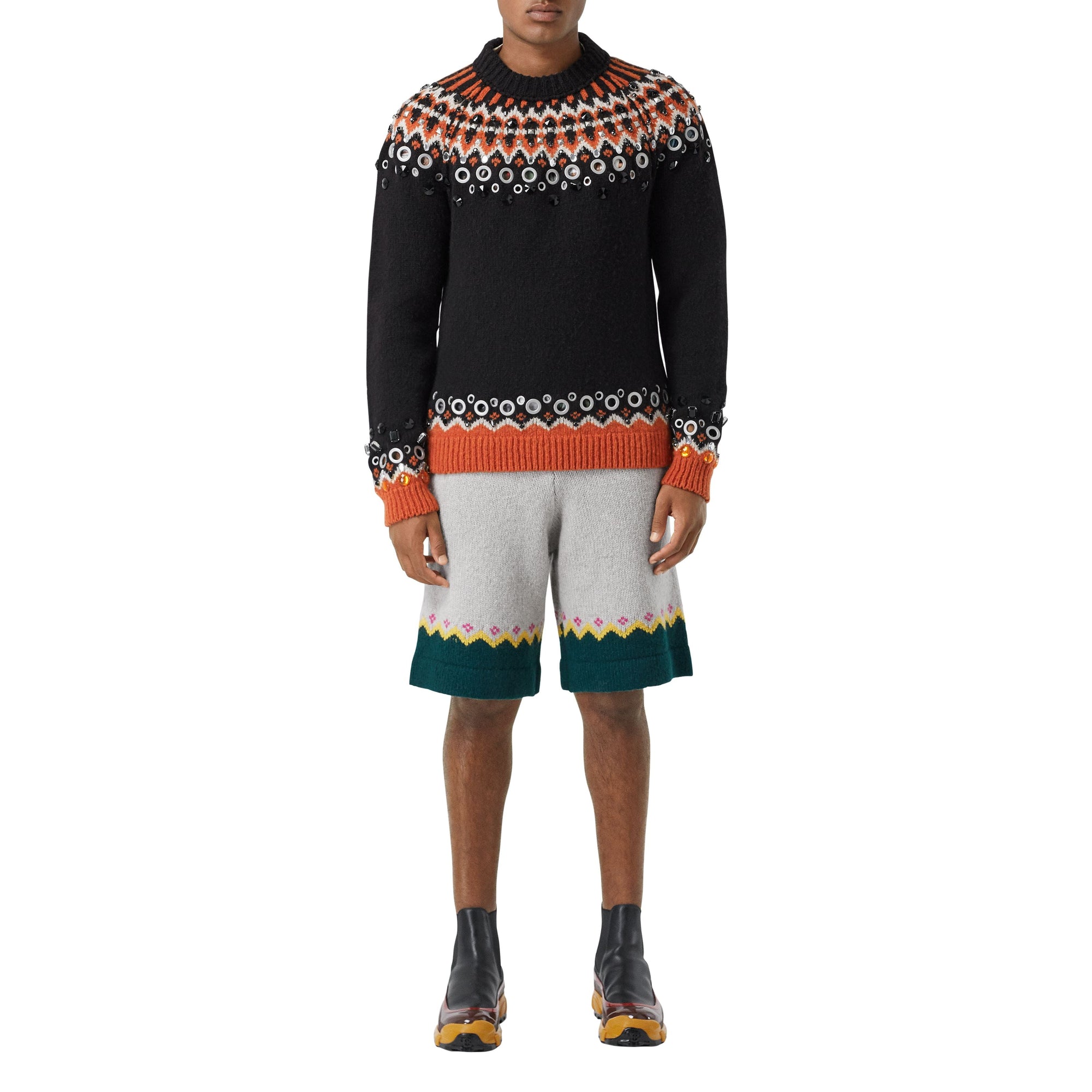 Pull en laine à motif Fair Isle avec ornements - Black
