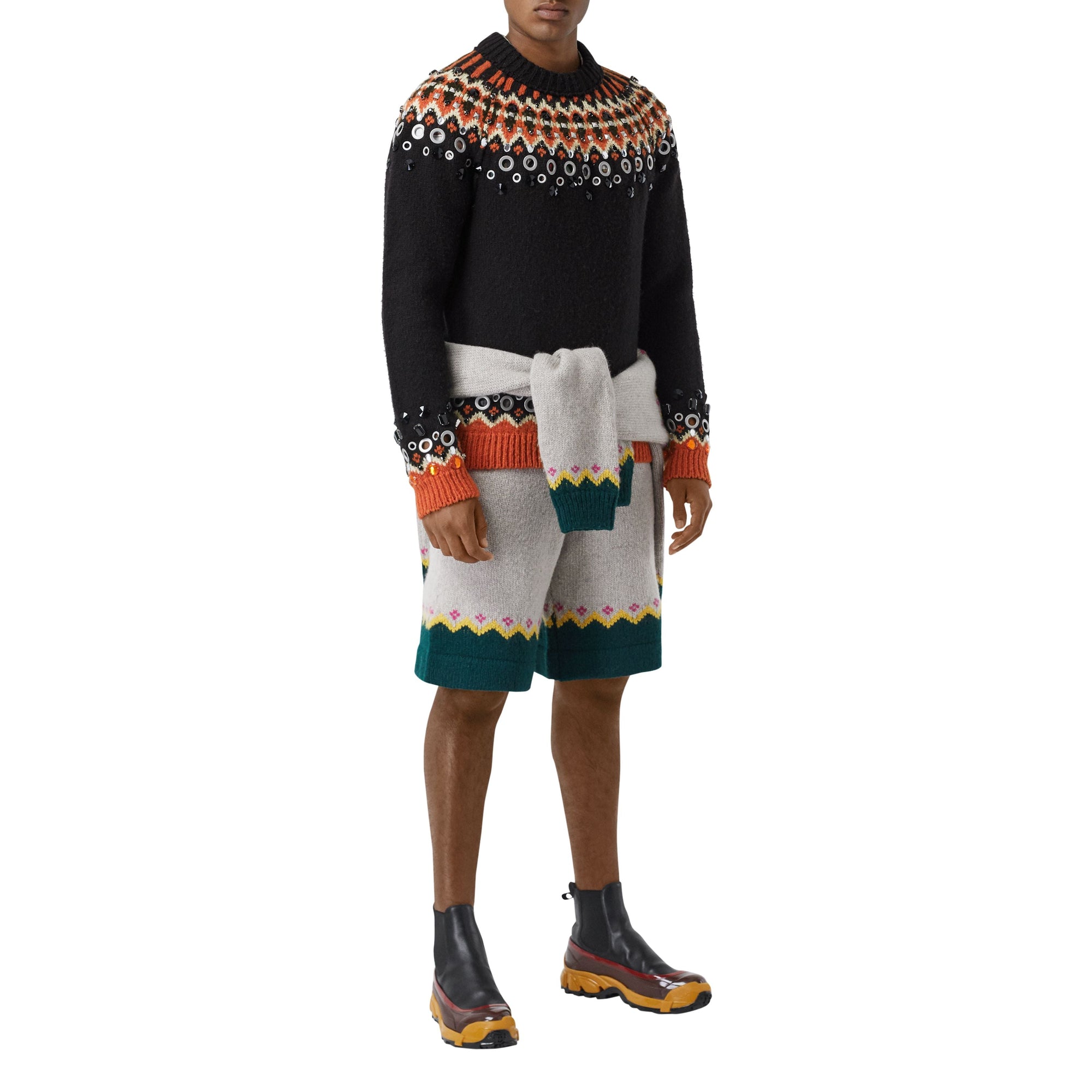 Pull en laine à motif Fair Isle avec ornements - Black