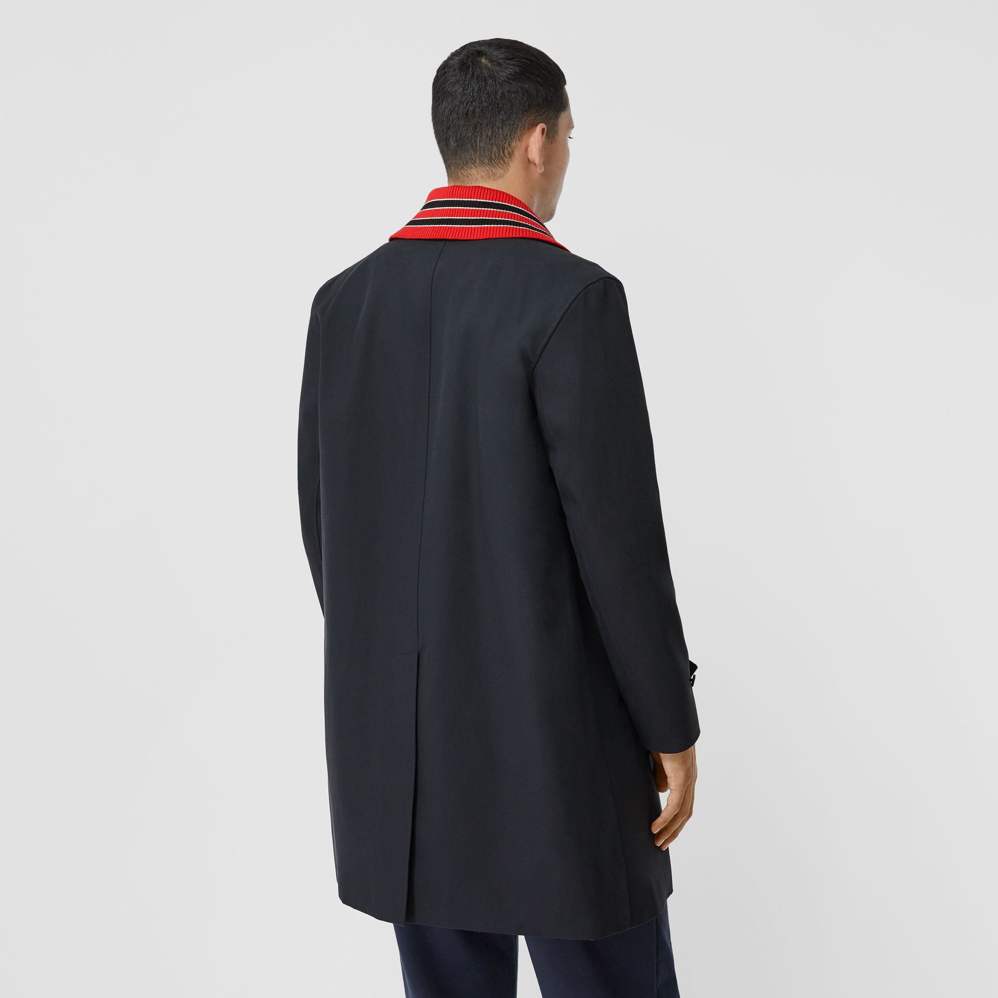 Paletot en coton avec col rayé amovible - Navy