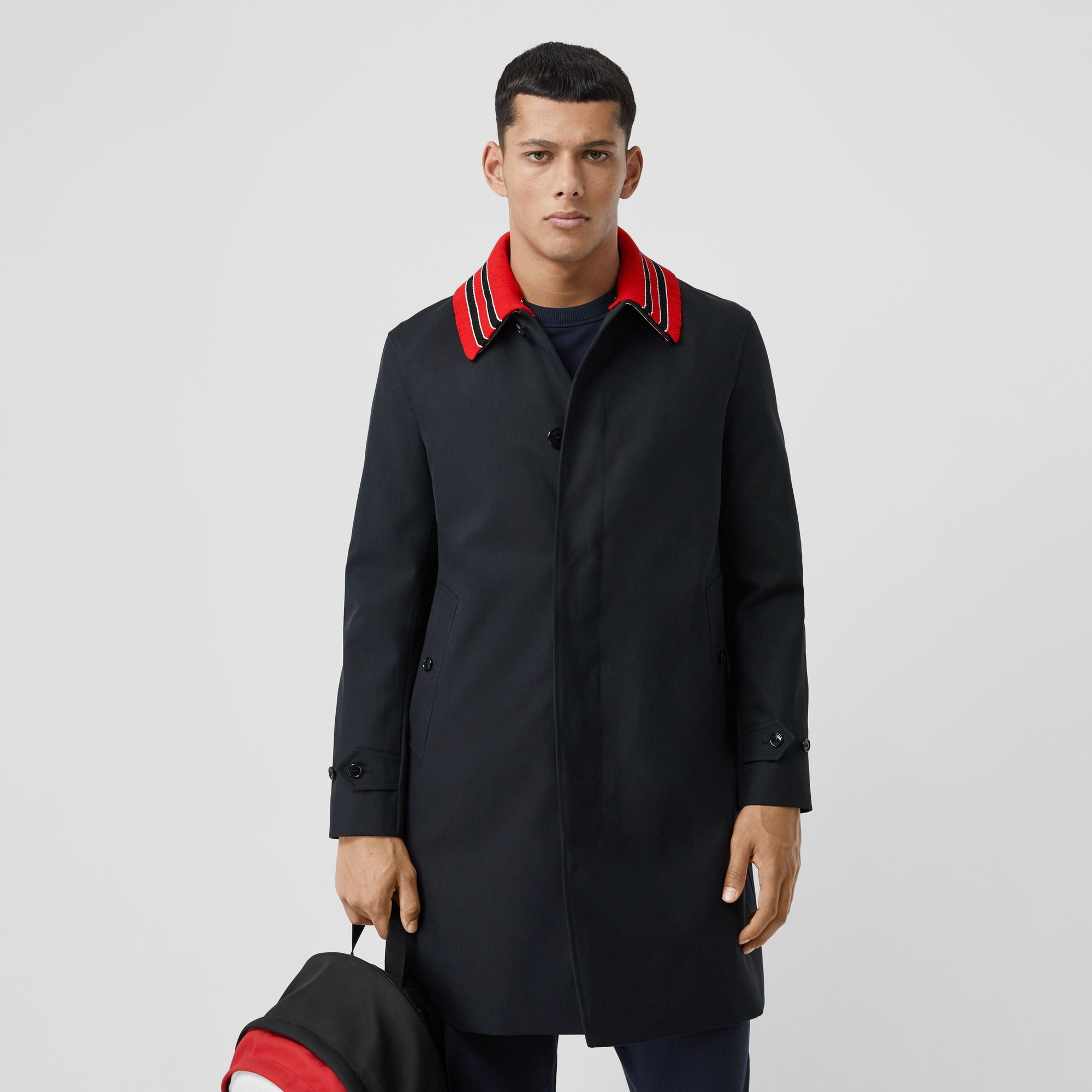 Paletot en coton avec col rayé amovible - Navy