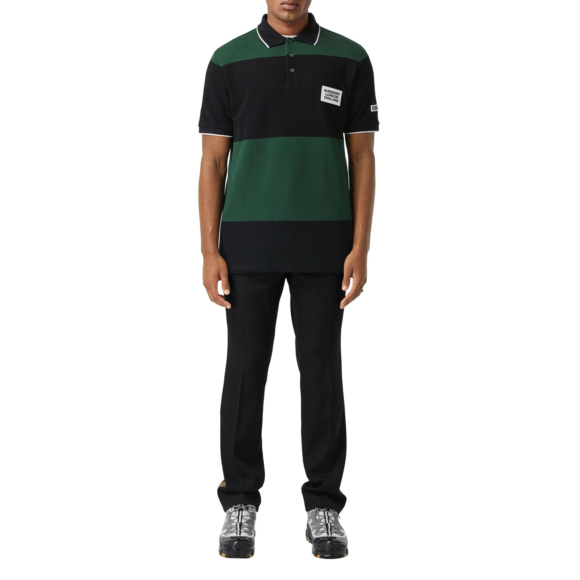 Pantalon de costume classique en laine à bandes latérales - Black