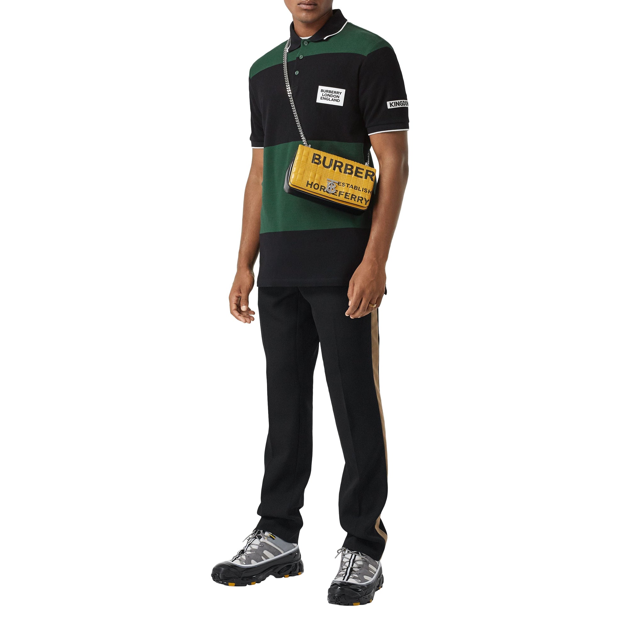 Pantalon de costume classique en laine à bandes latérales - Black