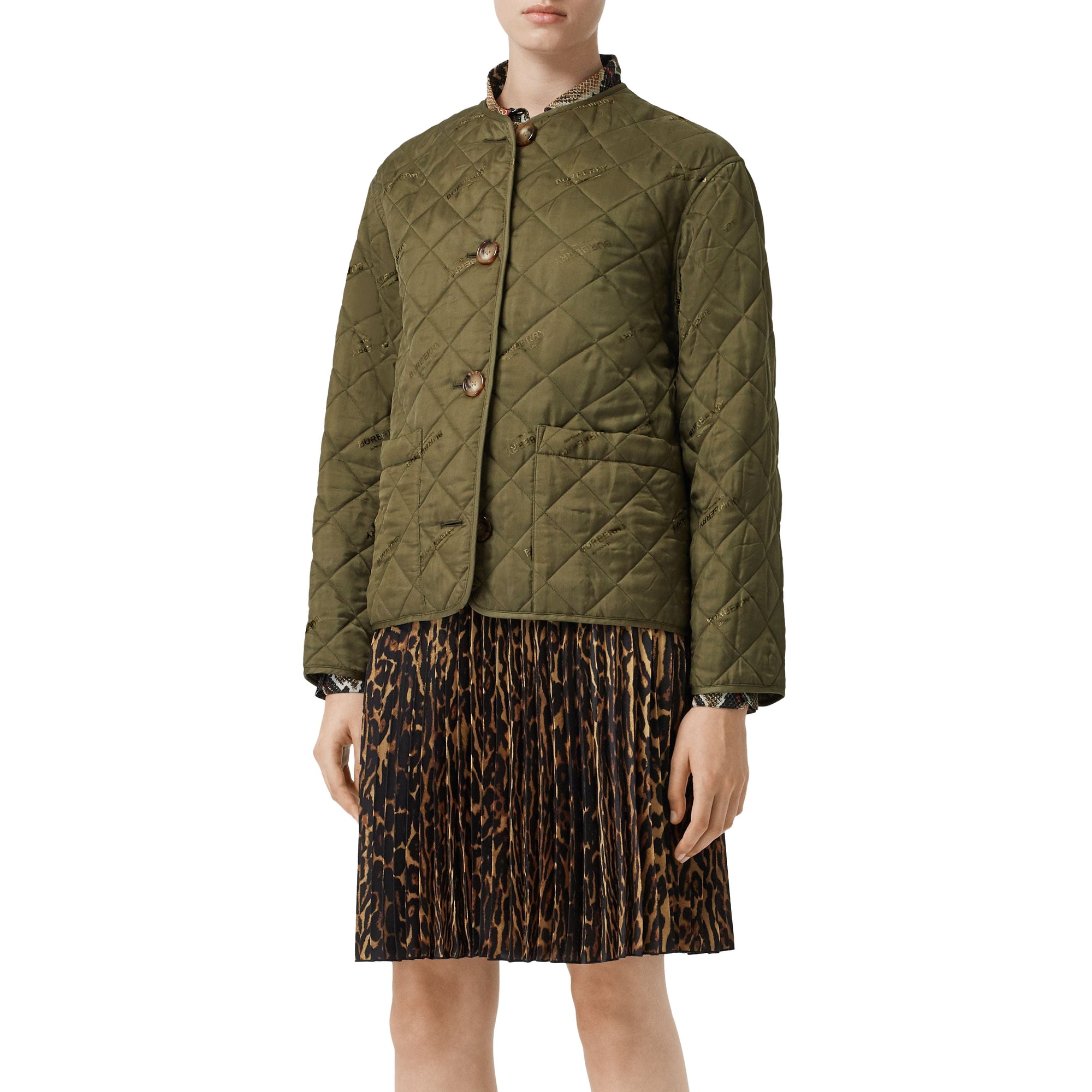 Veste matelassée avec logo en jacquard - Olive